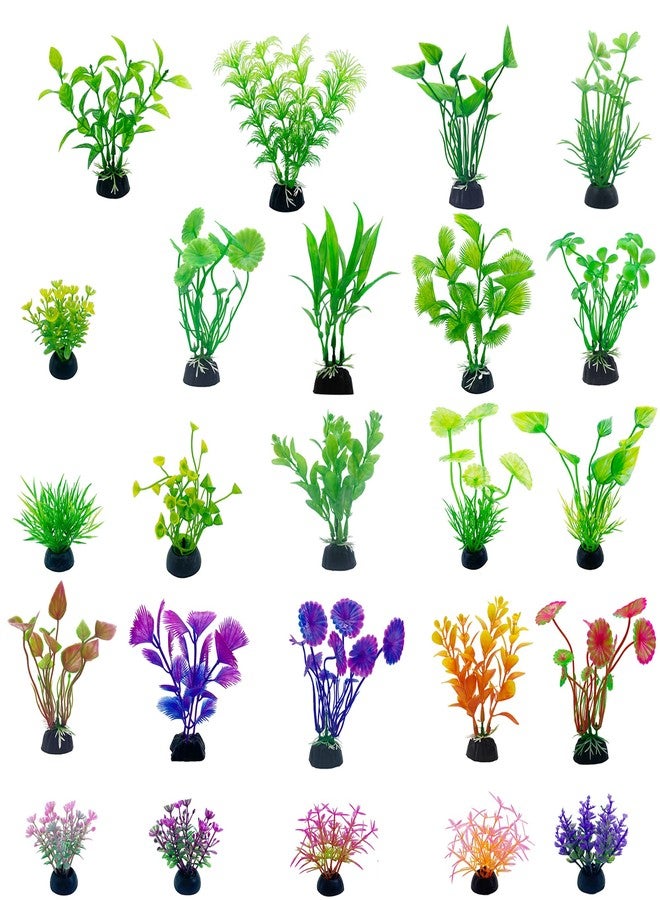 TANOMA 24PCS Plastic Artificial Aquarium Plants, Fake Realistic Plants for Aquarium Fish Tank Vivid - Image 1